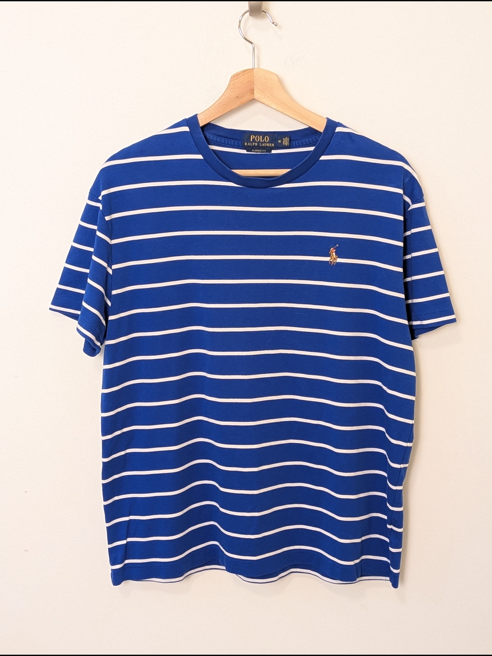 Polo Ralph Lauren Blue Striped Crew Neck Logo Classic Fit T-Shirt Men's Medium